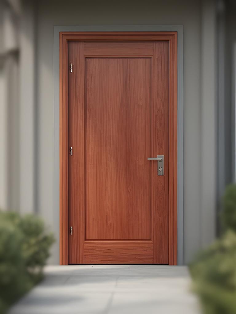 Haustür aus Kirschbaum an einer gepflegten Fassade mit dezenten Metallbeschlägen